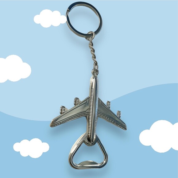 Travel Themed Keychain Bottle Opener - Retro Airplane Design - Picture 2 of 5